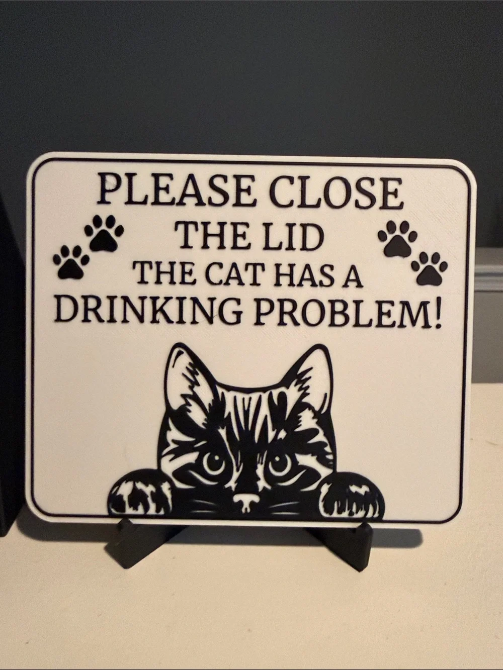 Black & White Cat Bathroom Door Hanger and Sign Set